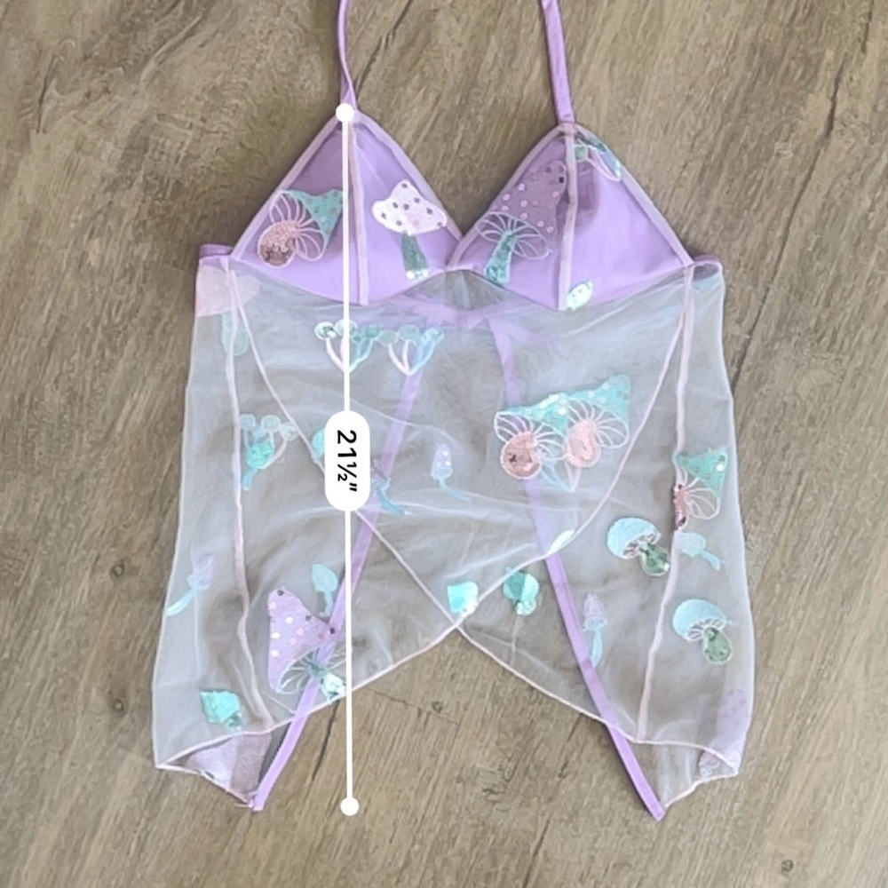 Handmade Y2K Fairycore Cottagecore Mushroom Embellished Halter Babydoll Vest Top - Picture 10 of 10